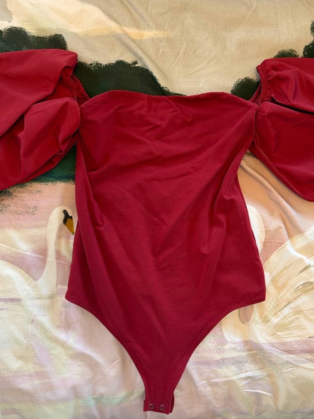 Red Off-Shoulder Puff Sleeve Bodysuit